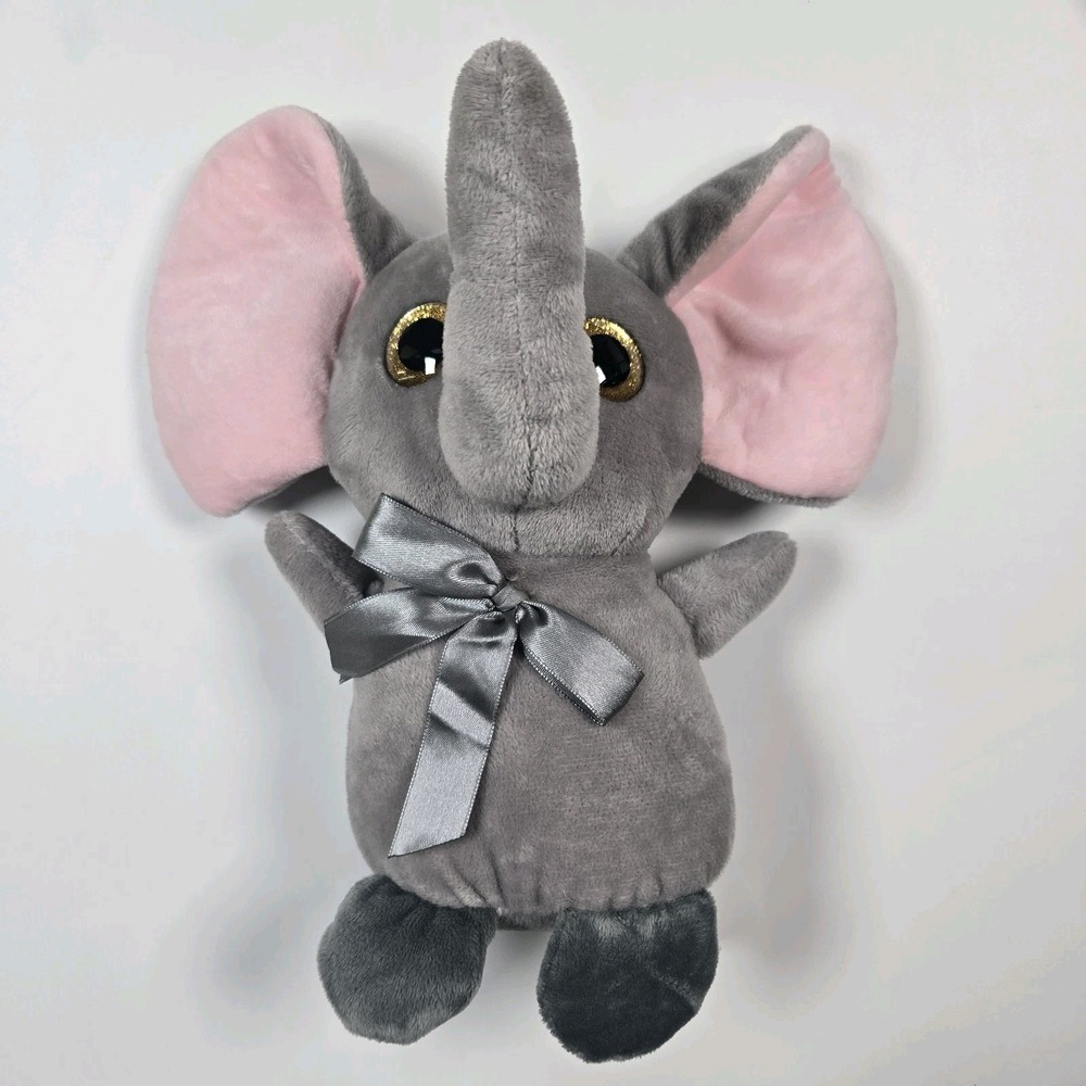CUTE Elephant Big Eye Gray Pink Ears Bow Baby Kids‎ Stuffed Animal Plush Plushy
